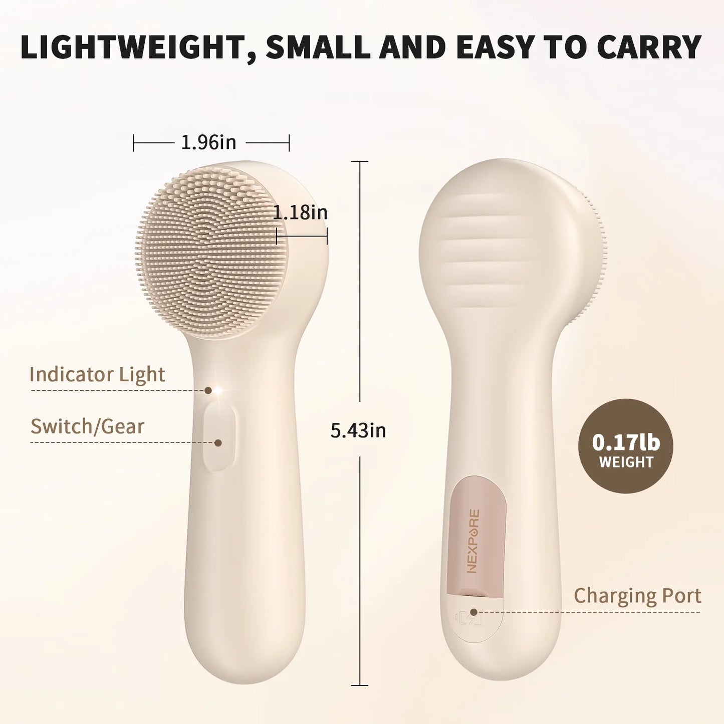 Facial Cleansing Brush, IPX7 Waterproof Sonic Face Scrubber, Rechargeable Electric Silicone Face Brush for Deep Cleansing and Exfoliation