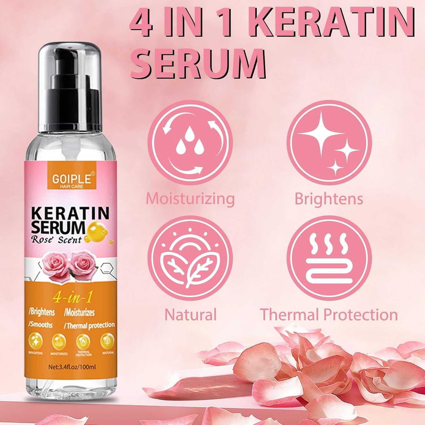 Keratin Protein Hair Serum Keratin Styling & Moisturizing Oil - anti Frizz Control Nourishes & Repair Keratin Serum Oil for Dry Damaged Hair Heat Protectant Serum for Shine Prevent Hair Burns (Rose)