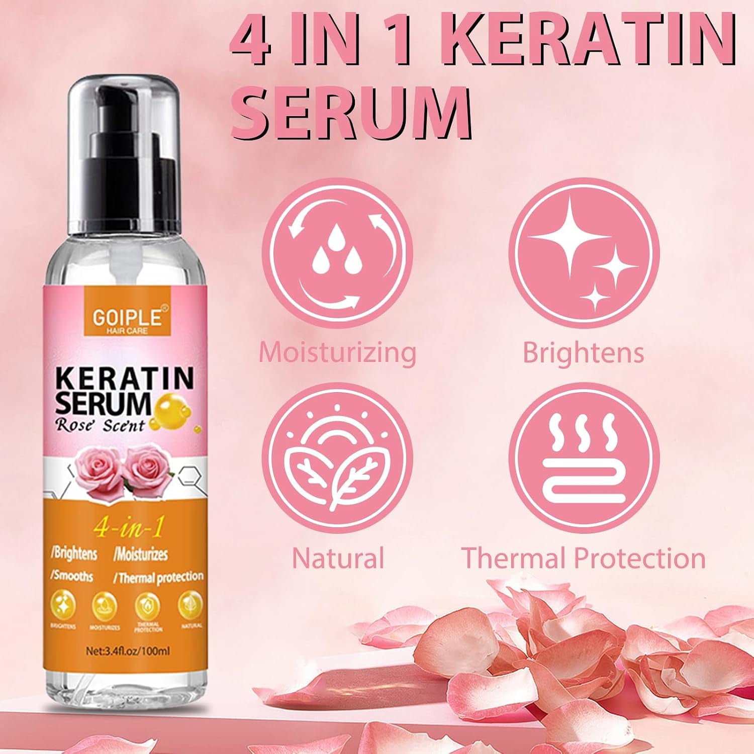 Keratin Protein Hair Serum Keratin Styling & Moisturizing Oil - anti Frizz Control Nourishes & Repair Keratin Serum Oil for Dry Damaged Hair Heat Protectant Serum for Shine Prevent Hair Burns (Rose)