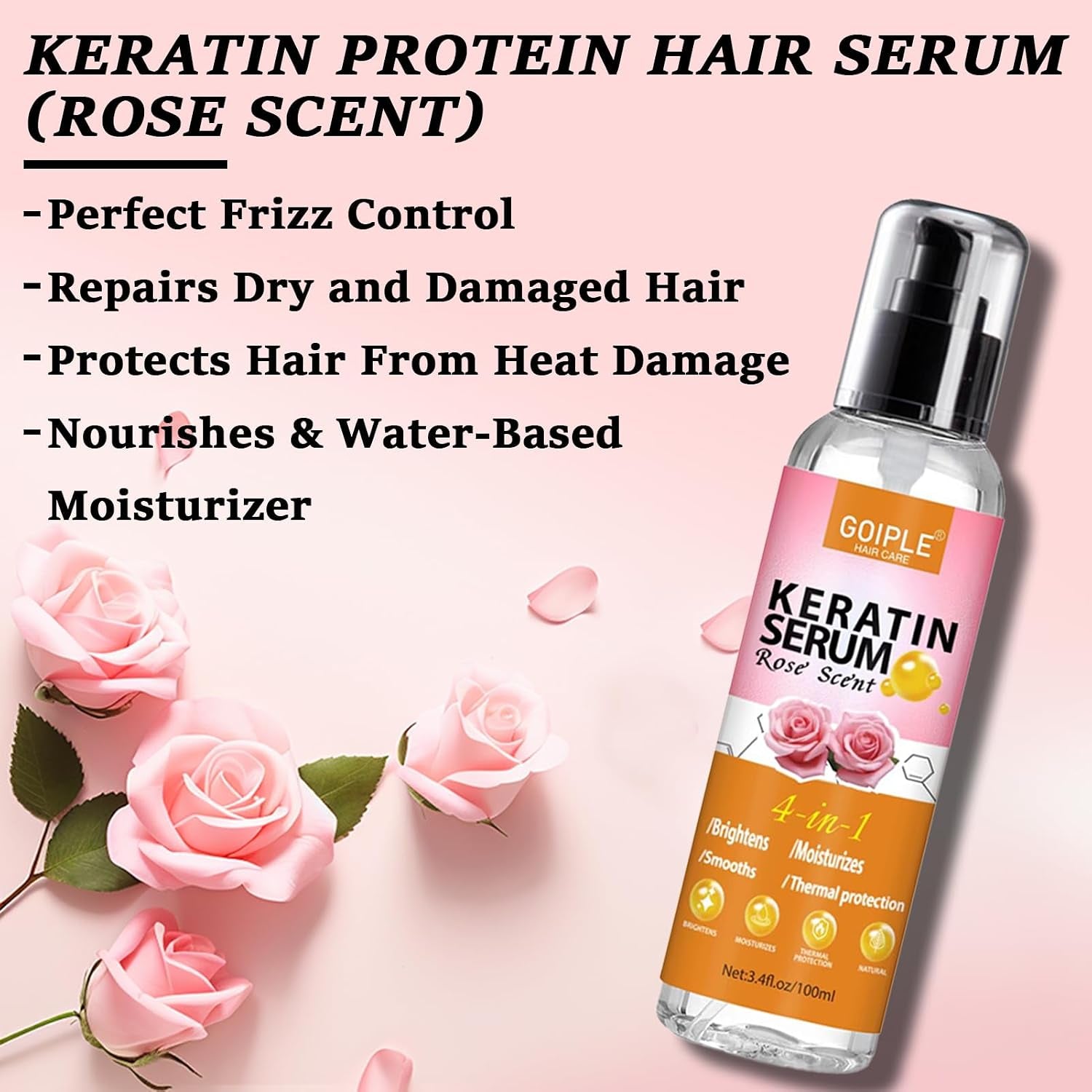 Keratin Protein Hair Serum Keratin Styling & Moisturizing Oil - anti Frizz Control Nourishes & Repair Keratin Serum Oil for Dry Damaged Hair Heat Protectant Serum for Shine Prevent Hair Burns (Rose)