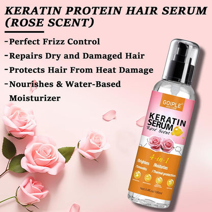 Keratin Protein Hair Serum Keratin Styling & Moisturizing Oil - anti Frizz Control Nourishes & Repair Keratin Serum Oil for Dry Damaged Hair Heat Protectant Serum for Shine Prevent Hair Burns (Rose)